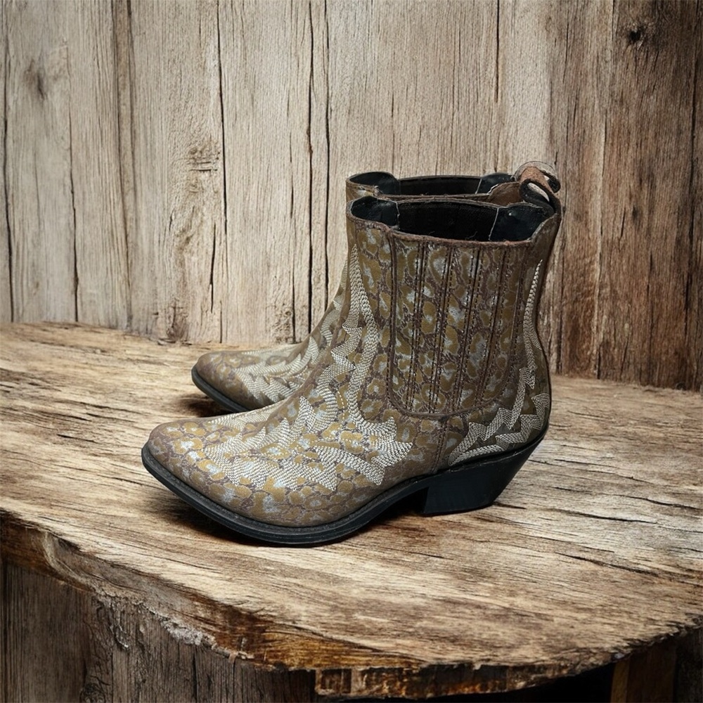 LIBERTY Black Patterned Tan Ankle Boots